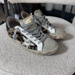 Golden Goose Leopard Panel Superstar Sneakers in Grey, Brown and Black